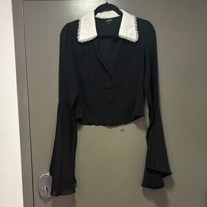 WIDOW Black Blouse with White Collar